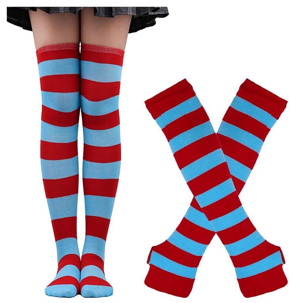 7687 Glovess Socks Set High Stockings Knee Striped Socks